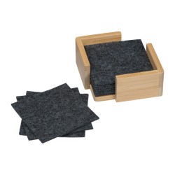 10 suporturi de pahare din pâslă în suport bambus — gri închis