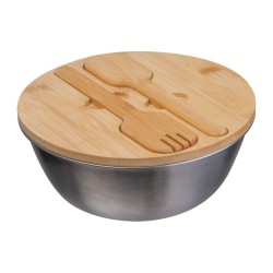 Bol pentru salată cu capac din bambus, 2 l — Gri