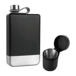 Hip flask set, 266 ml + 4 x 30 ml — Negru